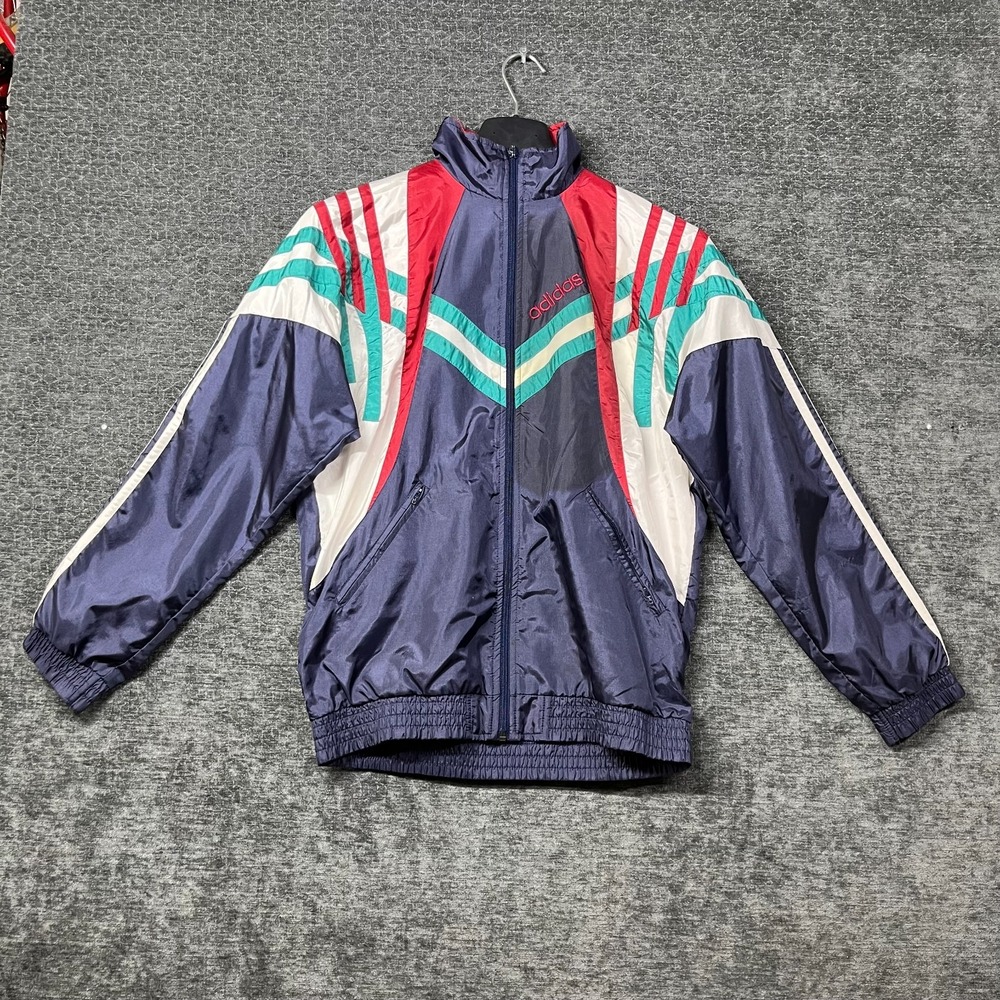 VTG Adidas Trefoil Track Jacket Men's Navy Blue Colorblock Pockets Full Zip - XL